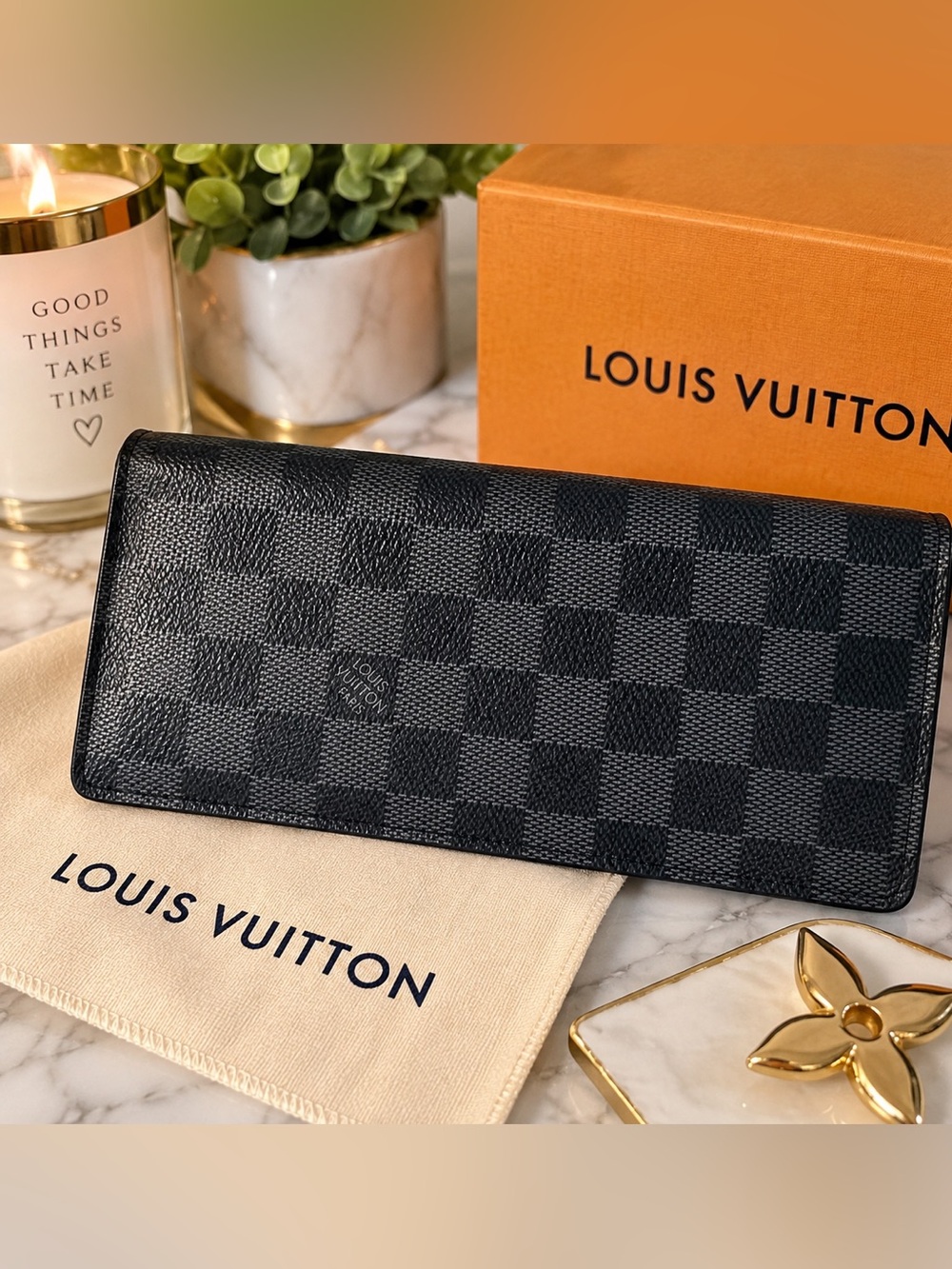 Louis Vuitton Damier Graphite Long Bifold Wallet Authentic